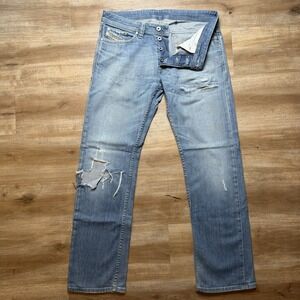 Diesel Viker Jeans Men 32x32 Straight Leg Medium Wash Destroyed Rockstar Denim